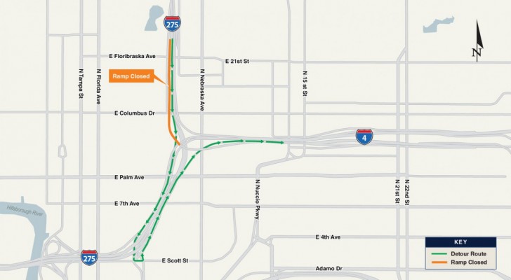 Southbound I-275 Ramp (Exit 45B) to Eastbound I-4 Closing Tonight